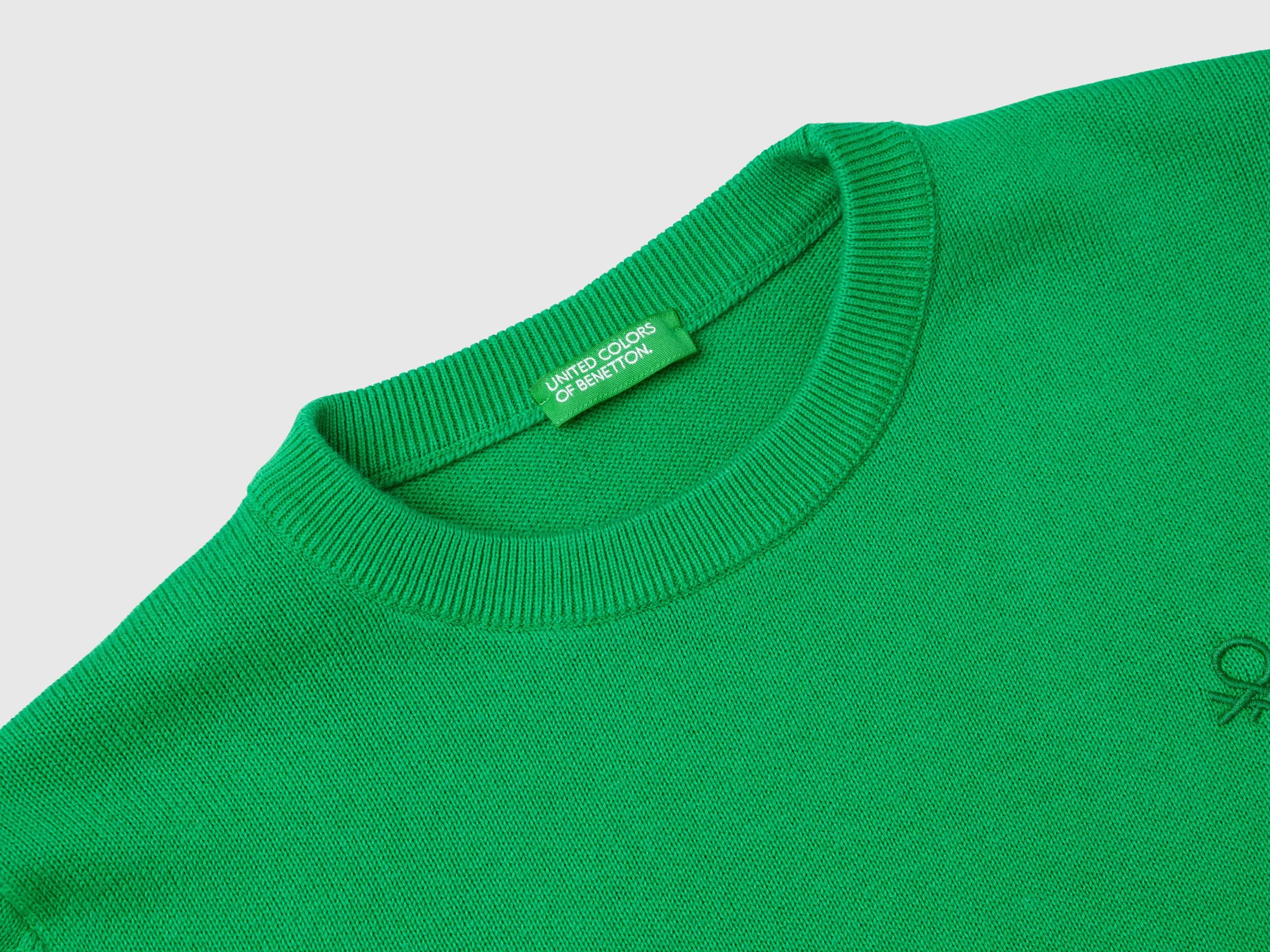 100% cotton crew neck sweater - Green | Benetton