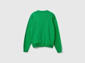 100% cotton crew neck sweater - Green | Benetton