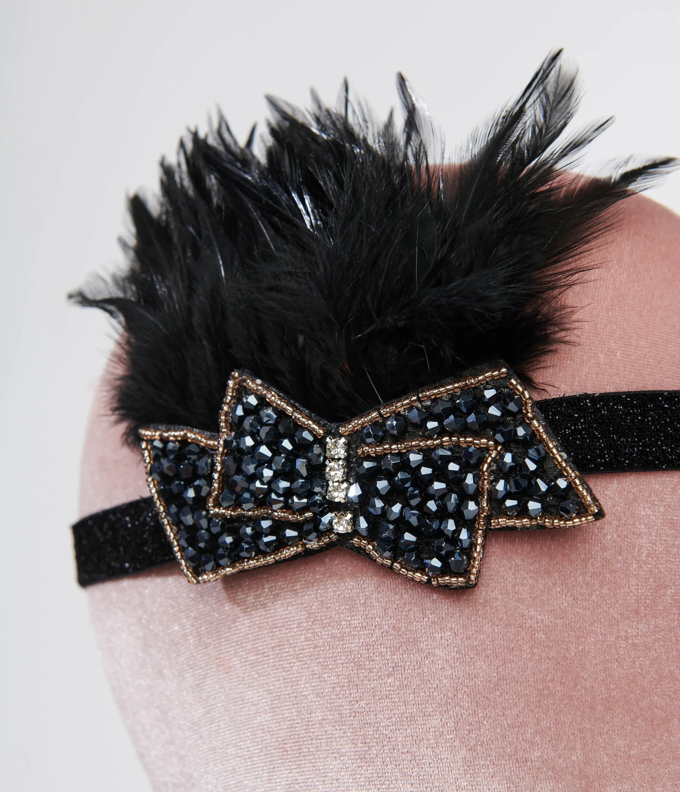 1920s Black Beaded Feather Flapper Headband