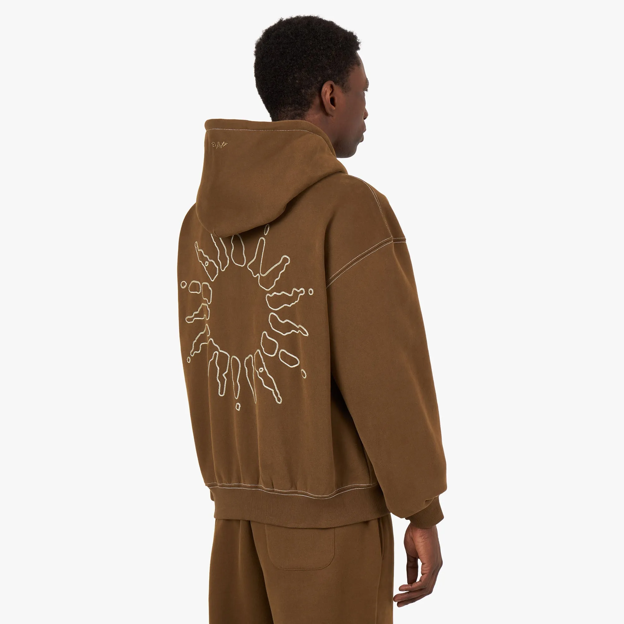 4YE Signature Logo Zip Hoodie Brown / Beige