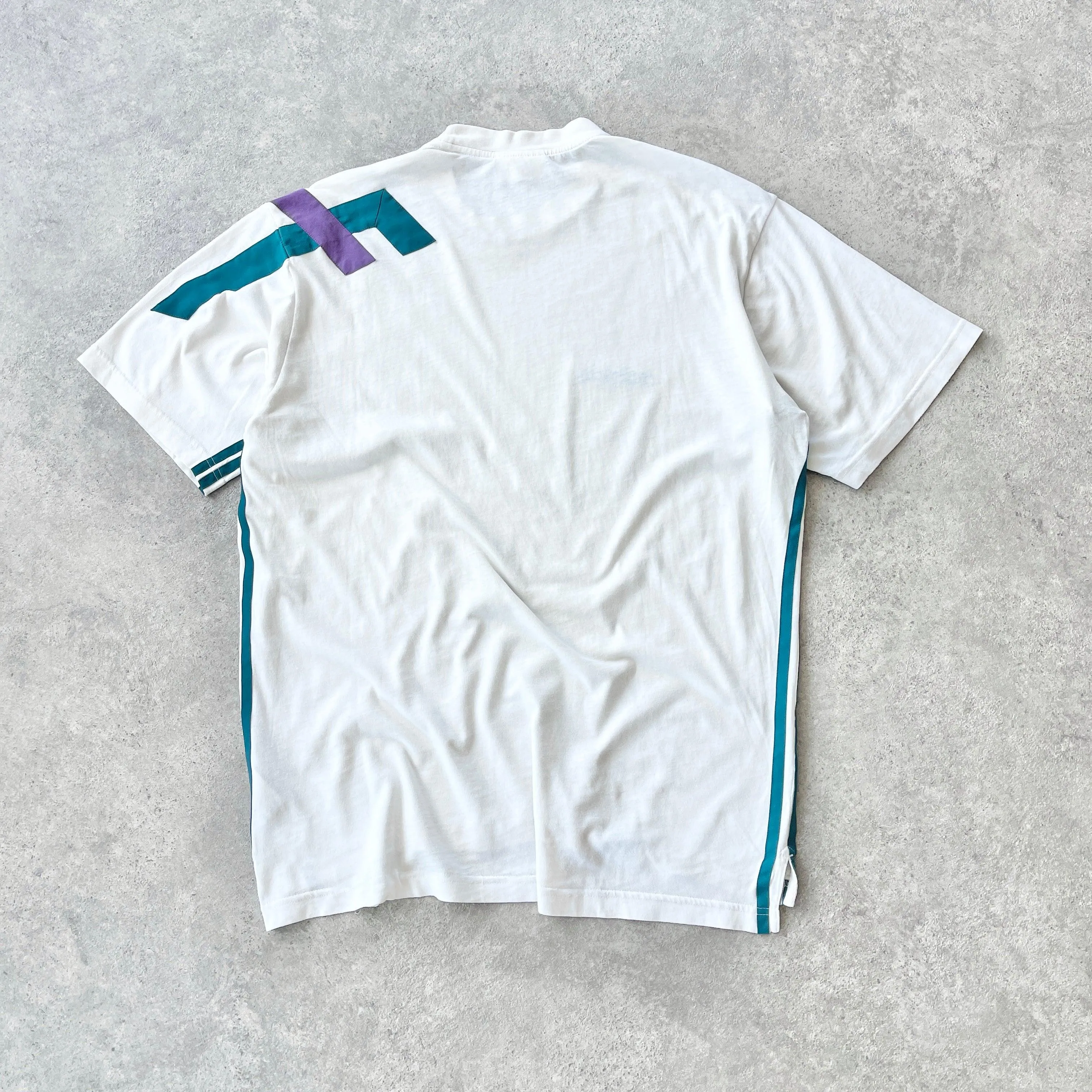 Adidas 1990s colour block embroidered t-shirt (L)