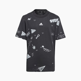 Adidas Allover Print Kids Unise T-shirt (7-16 Years) -Black / White