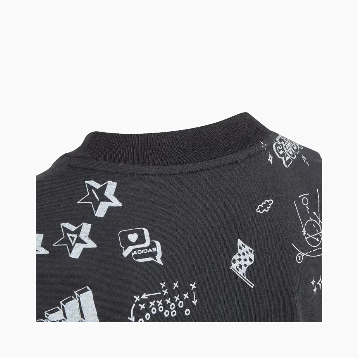 Adidas Allover Print Kids Unise T-shirt (7-16 Years) -Black / White