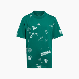 Adidas Allover Print Kids Unise T-shirt (7-16 Years) -Collegiate Green / White