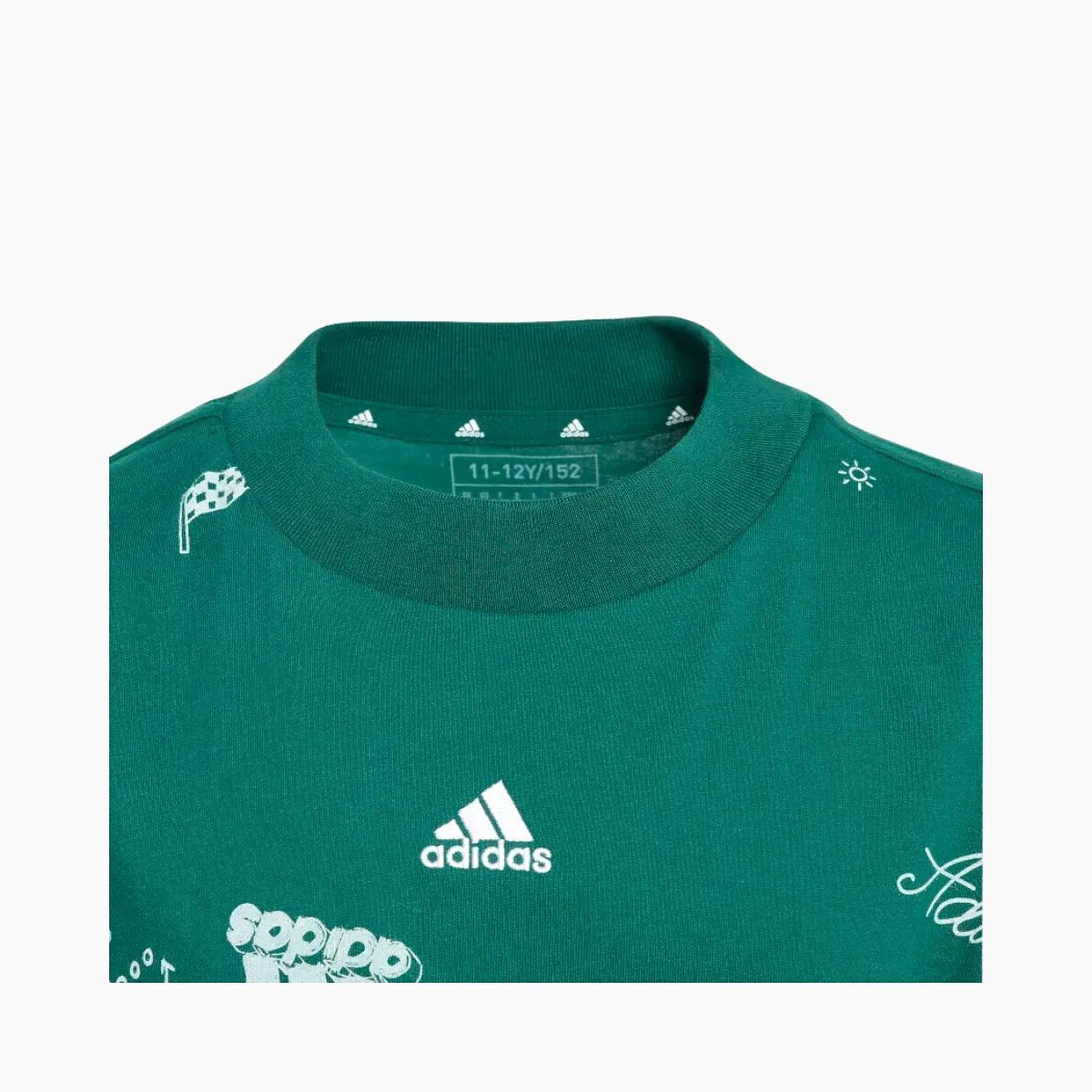 Adidas Allover Print Kids Unise T-shirt (7-16 Years) -Collegiate Green / White