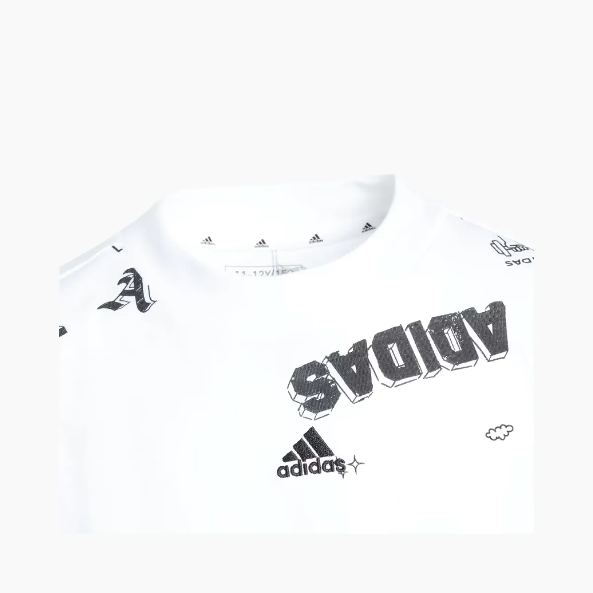 Adidas Allover Print Kids Unise T-shirt (7-16 Years) -White / Black