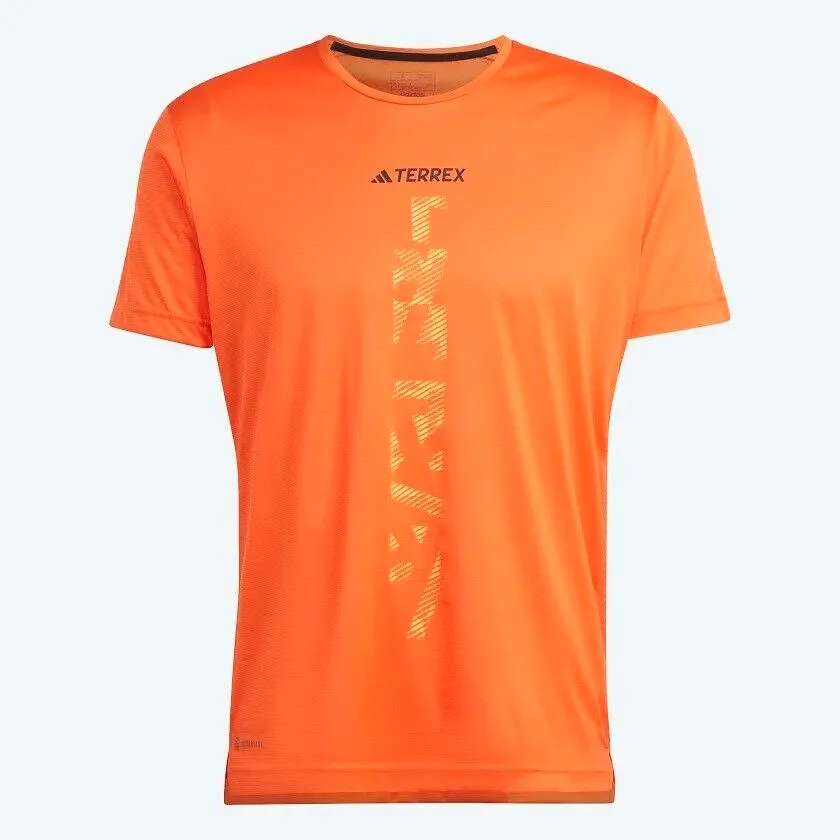 adidas Terrex Agravic Trail Running T-Shirt Mens Sustainable Blue Orange Top