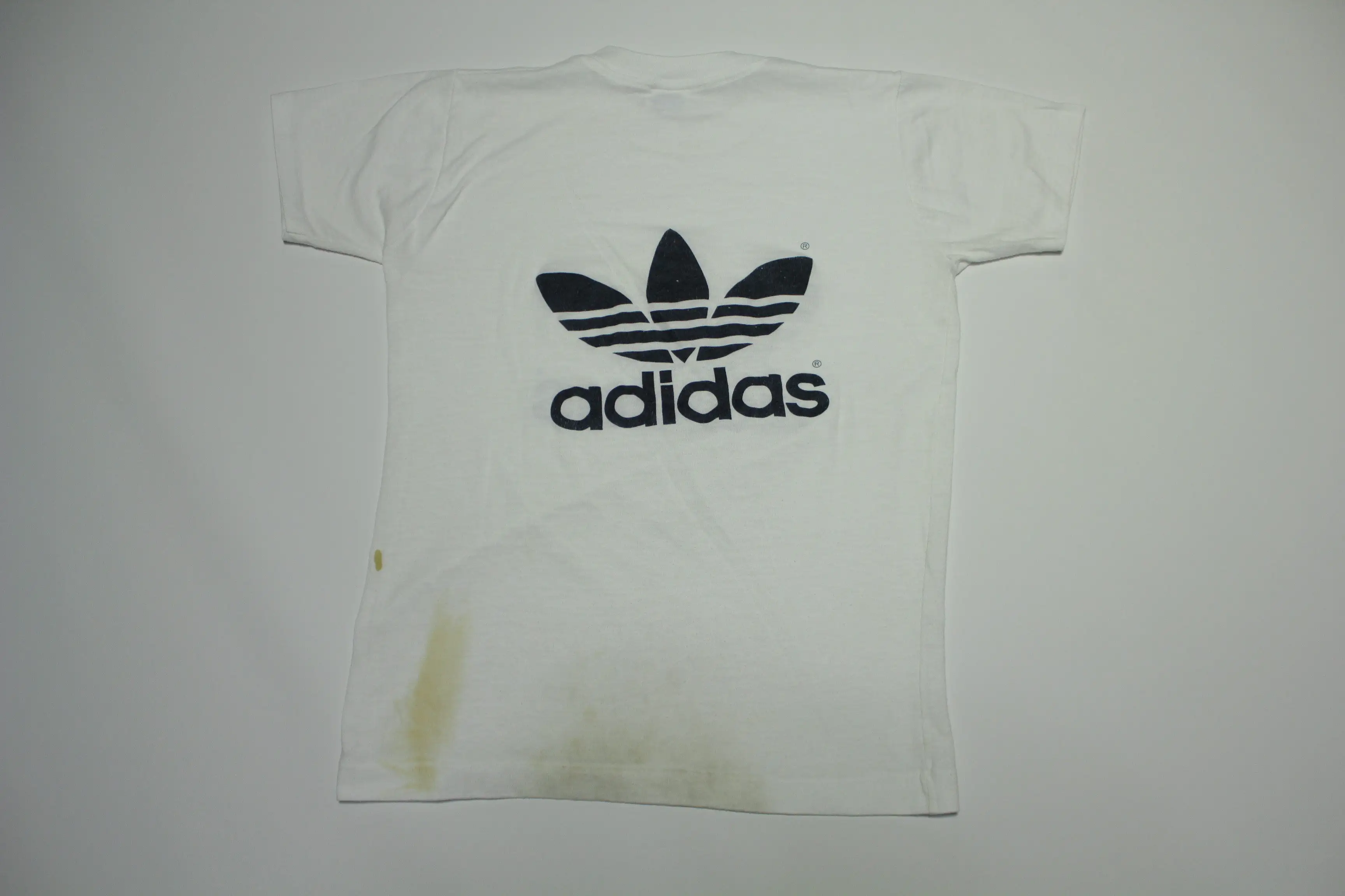 Adidas Vintage 80's Made In USA White Trefoil Logo Stained T-Shirt