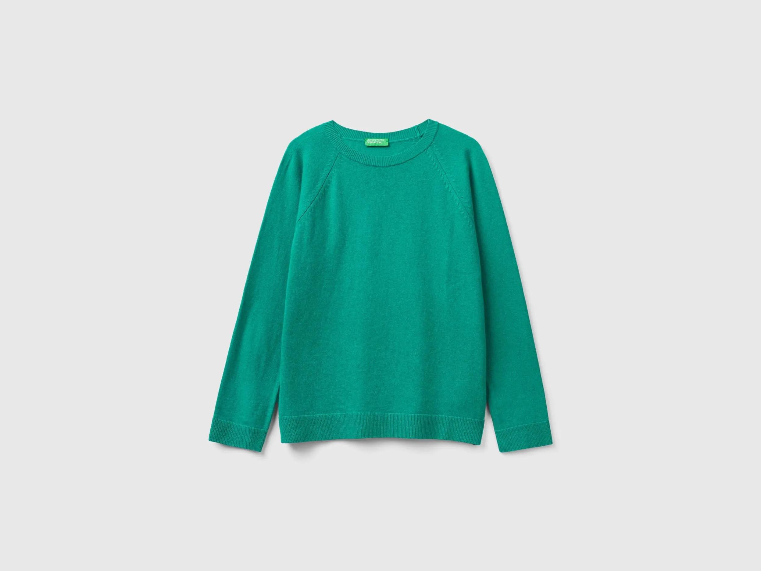 Aqua green crew neck sweater in wool and cashmere blend - Aqua | Benetton