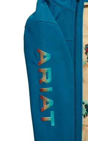 Ariat Girl's Ocean Turquoise Embroidery Logo Sleeve Softshell Team Jacket