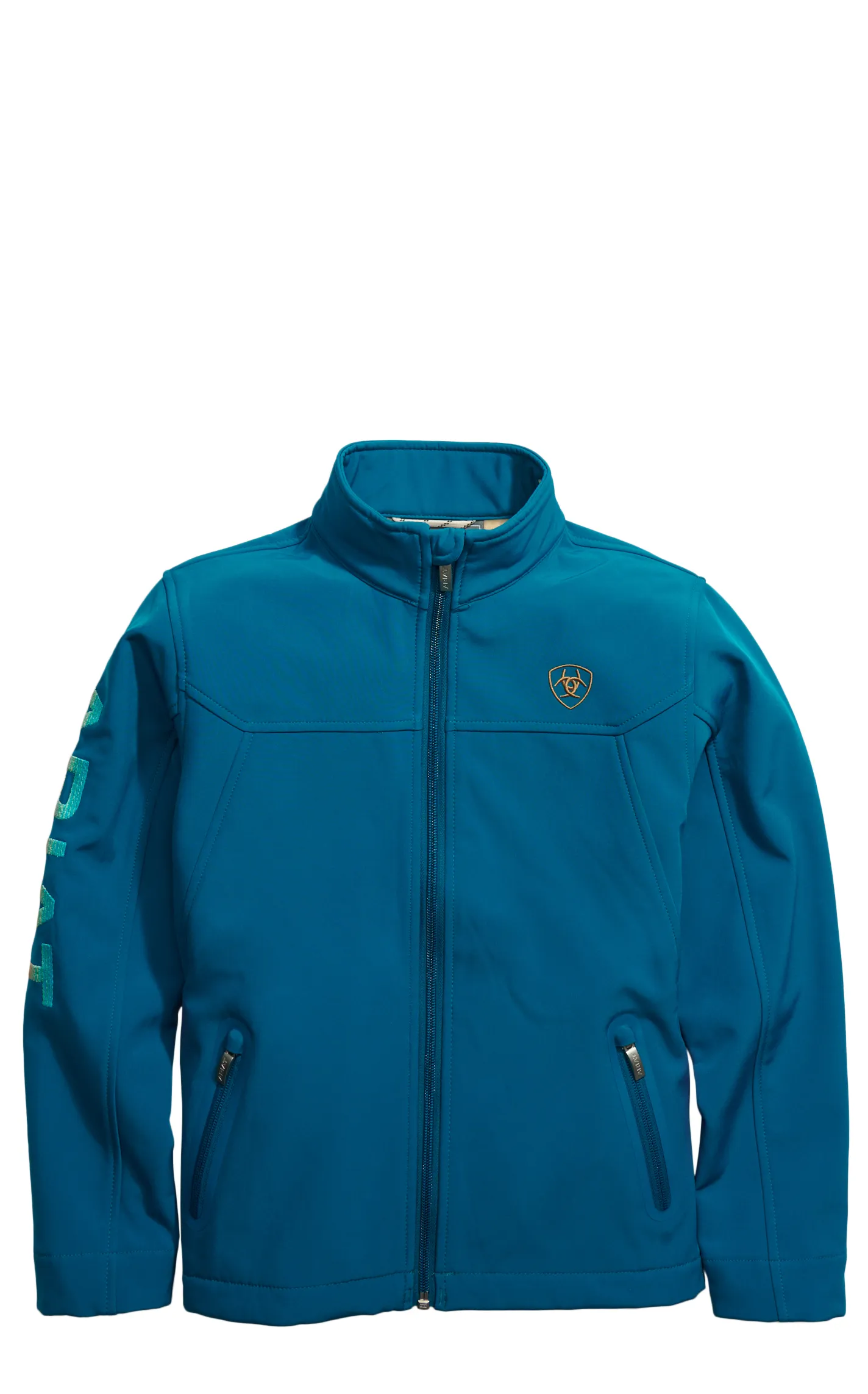 Ariat Girl's Ocean Turquoise Embroidery Logo Sleeve Softshell Team Jacket