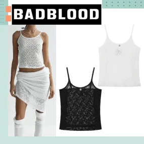 BADBLOOD  |Sleeveless Street Style Plain Lace Tanks & Camisoles