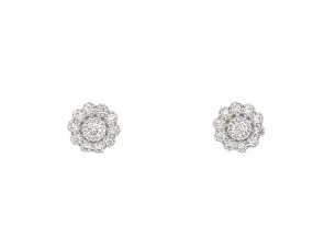 Beaded-Edge Diamond Flower Stud Earrings