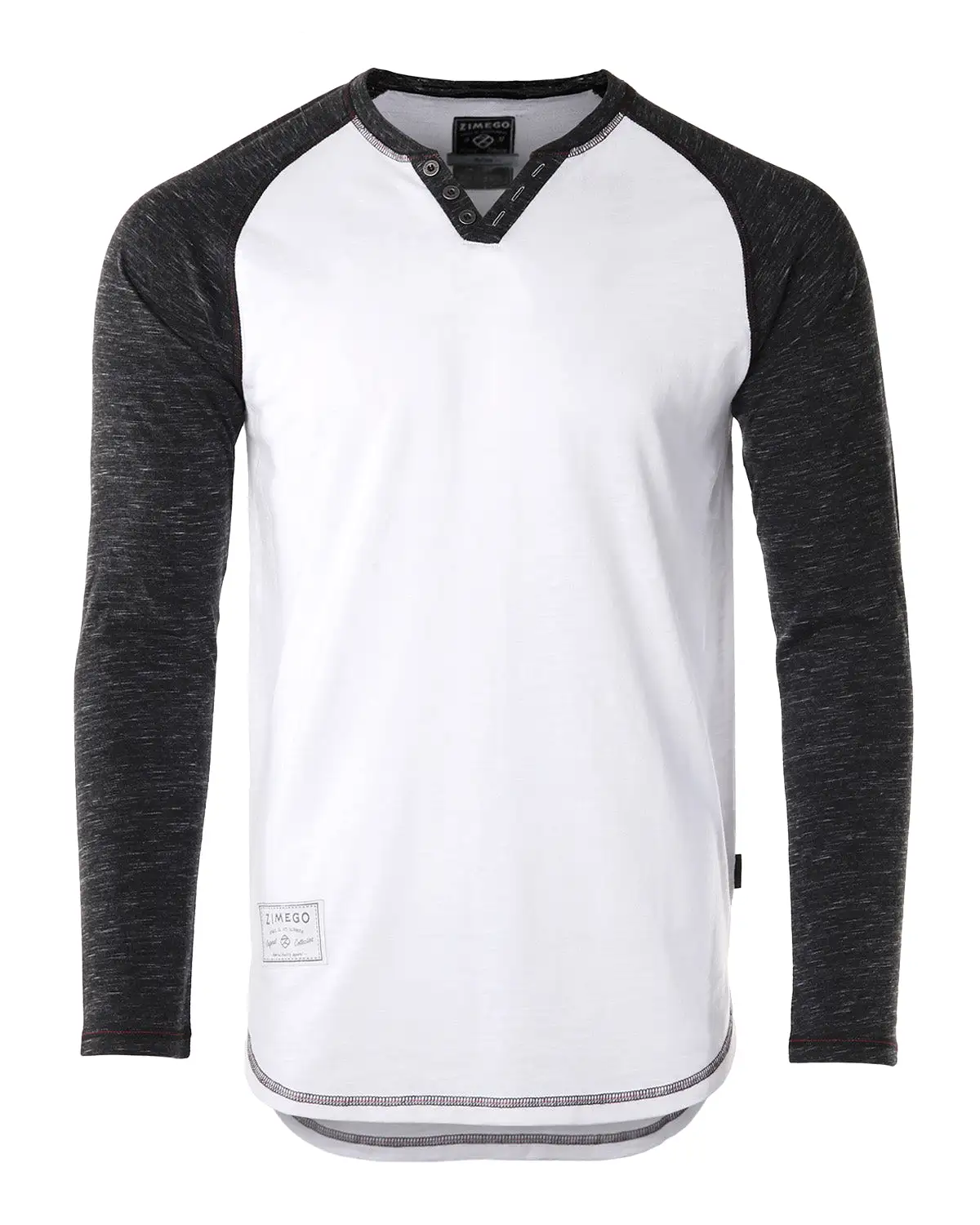 Black & White Long Sleeve Contrast Raglan Henley V-Neck