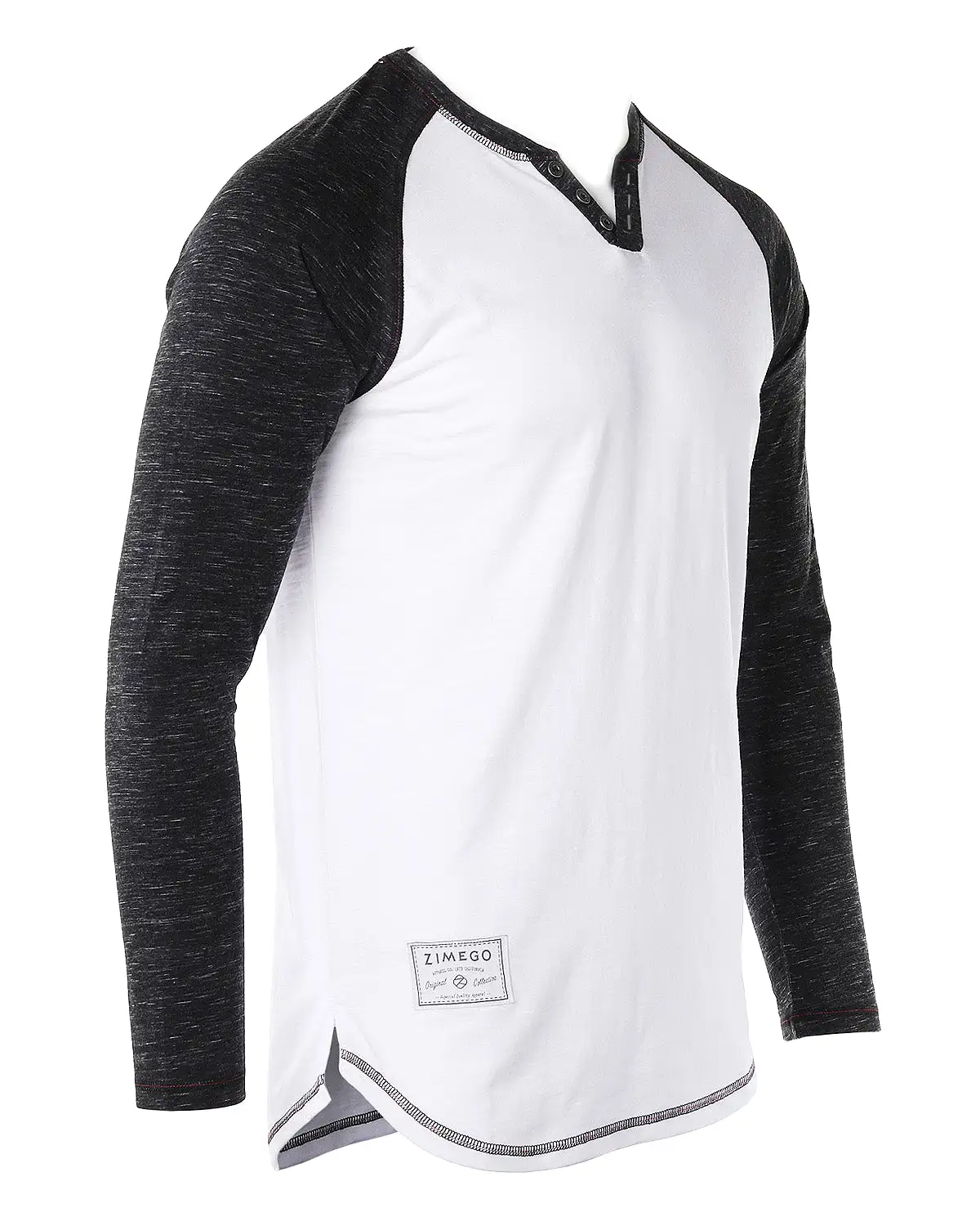 Black & White Long Sleeve Contrast Raglan Henley V-Neck