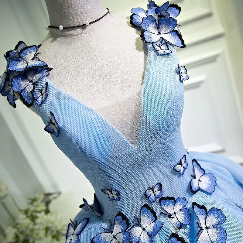 Blue Floral Prom Dress,  Elegant Short Party Dress