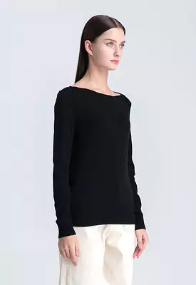 Boat Neck Solid Basic Knitwear