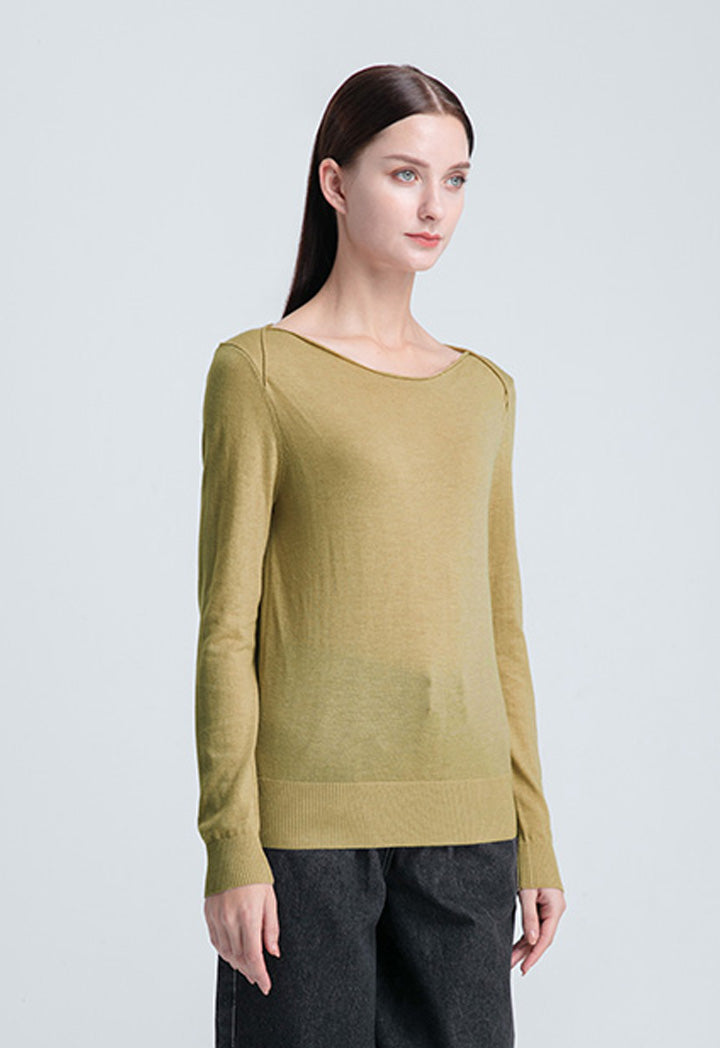 Boat Neck Solid Basic Knitwear