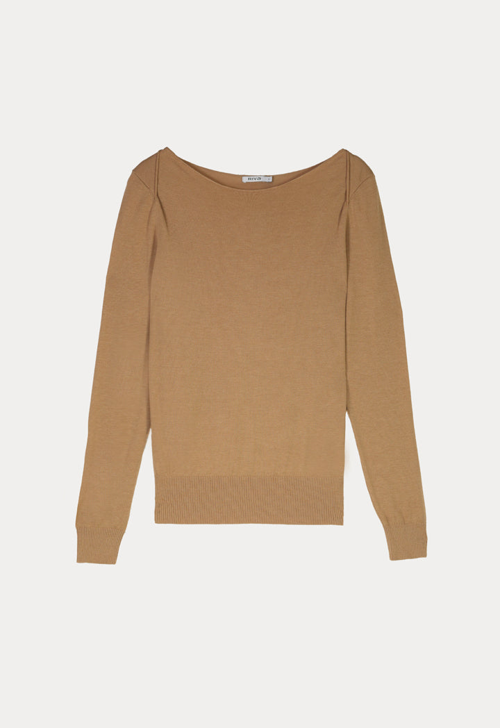 Boat Neck Solid Basic Knitwear