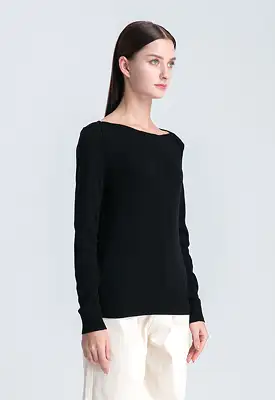 Boat Neck Solid Basic Knitwear