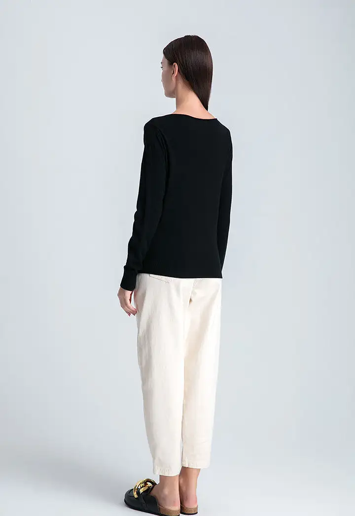 Boat Neck Solid Basic Knitwear