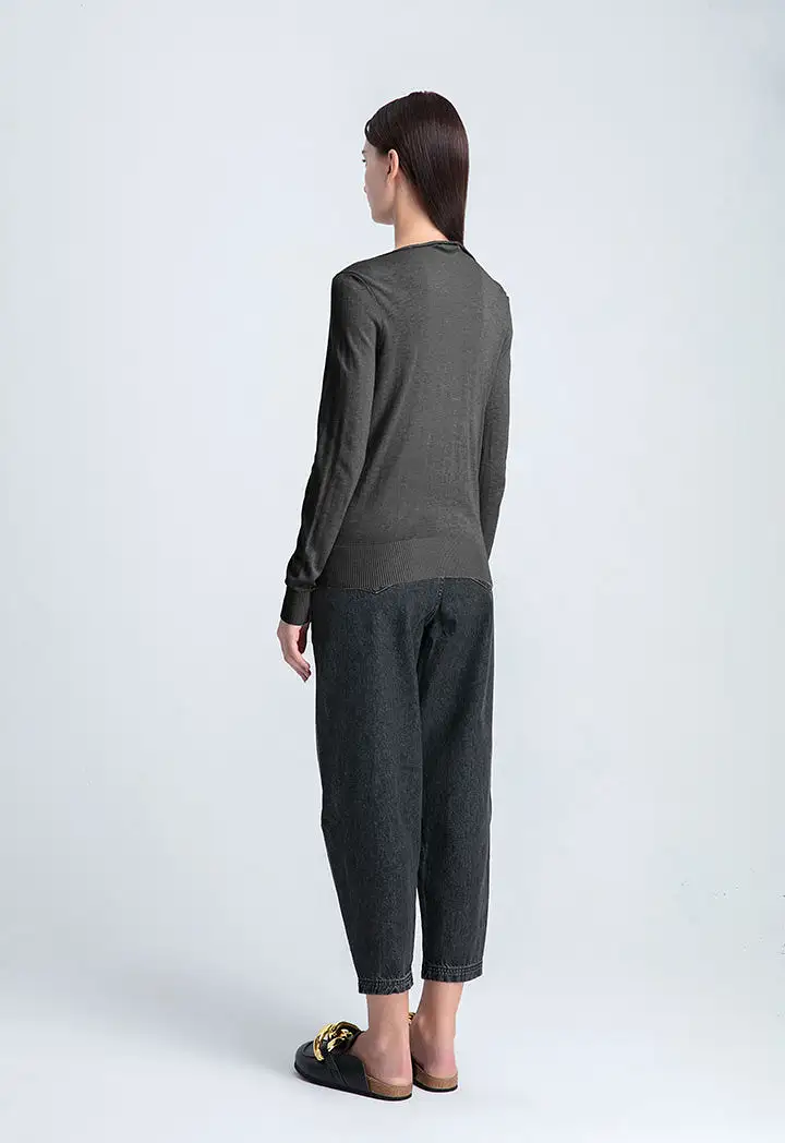 Boat Neck Solid Basic Knitwear