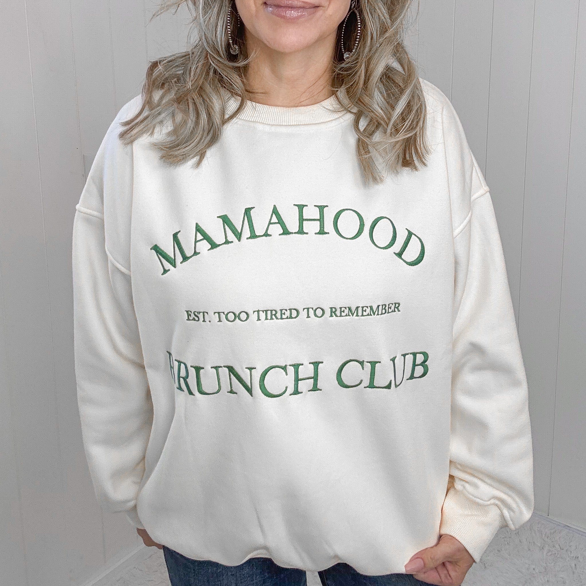 Classic Cream Embroidered Mama Brunch Club Sweatshirt