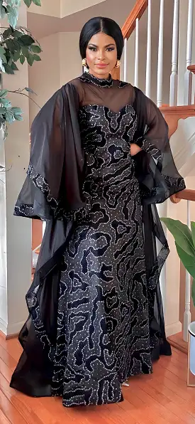 COUTURE DRAMATIC SLEEVE MAXI DRESS(BLACK)