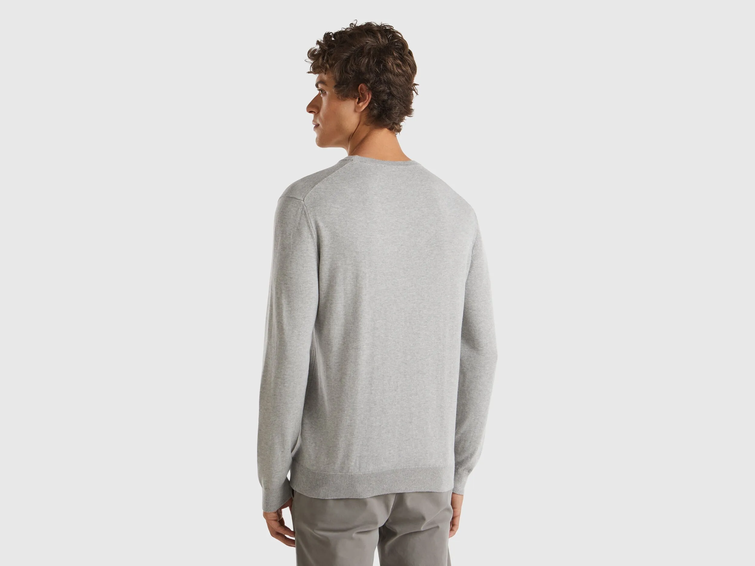 Crew neck sweater in 100% cotton - Light Gray | Benetton