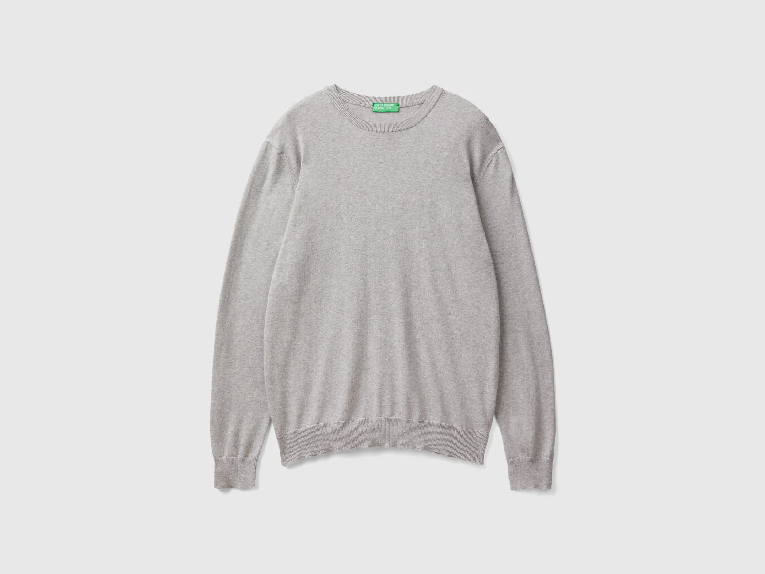 Crew neck sweater in 100% cotton - Light Gray | Benetton