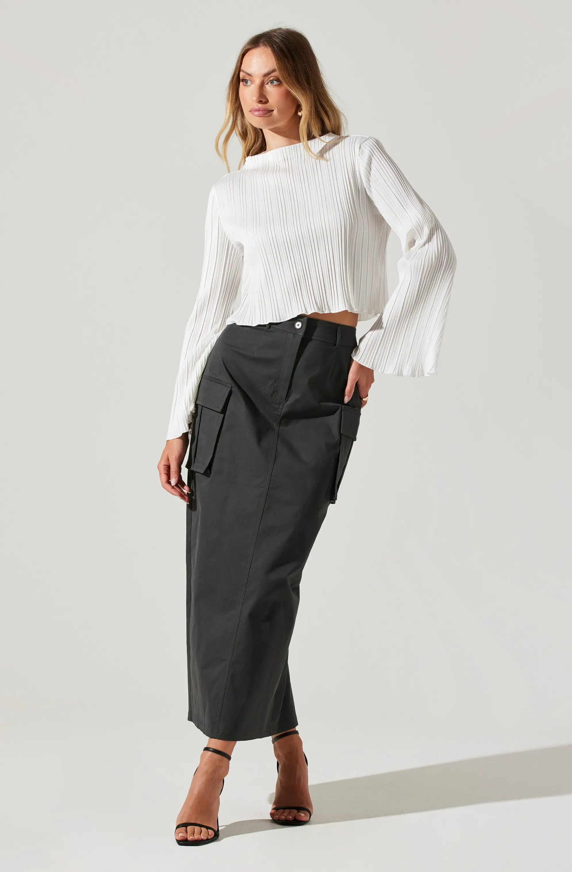 Cropped Plisse Mock Neck Top