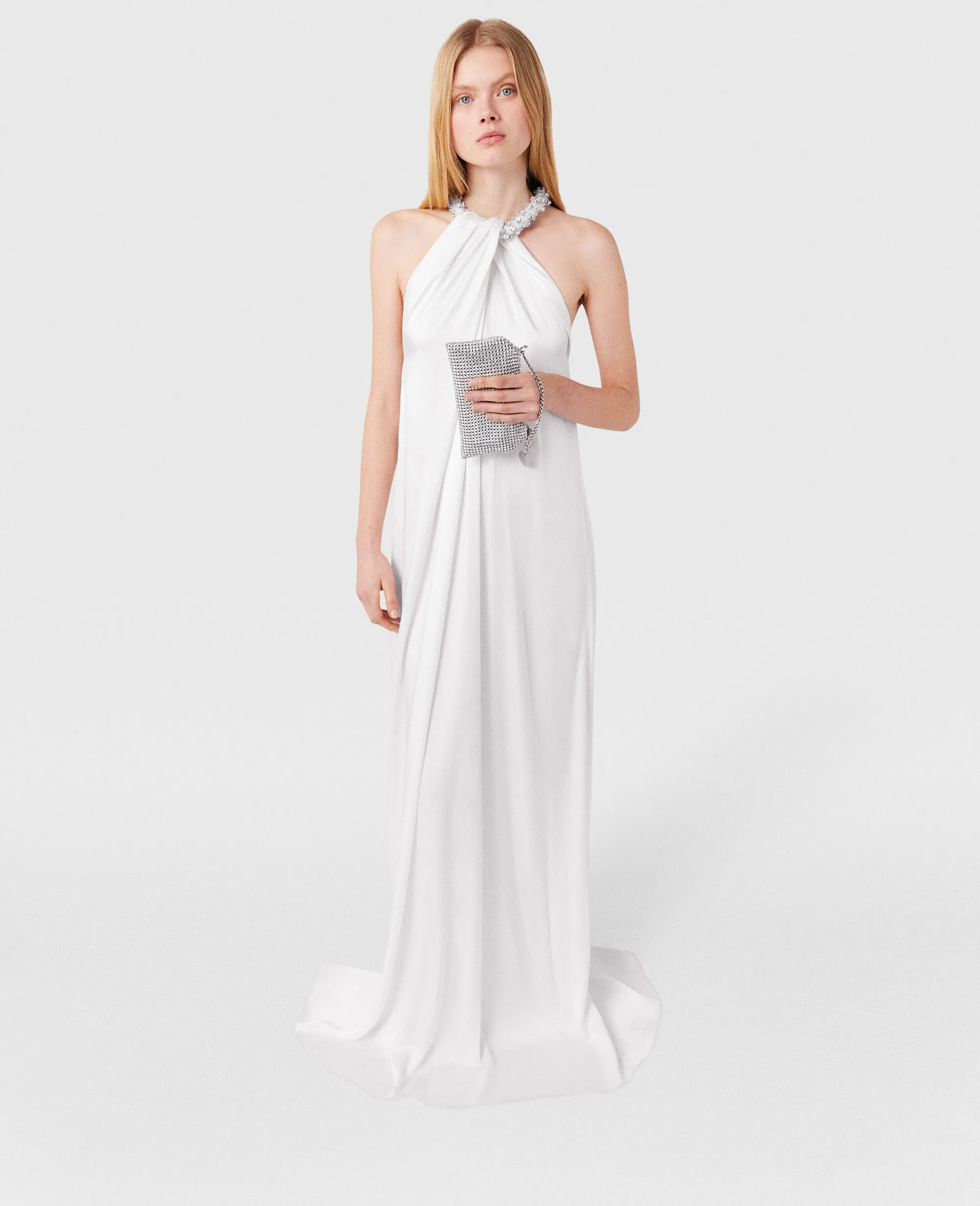 Crystal Halterneck Satin Maxi Dress