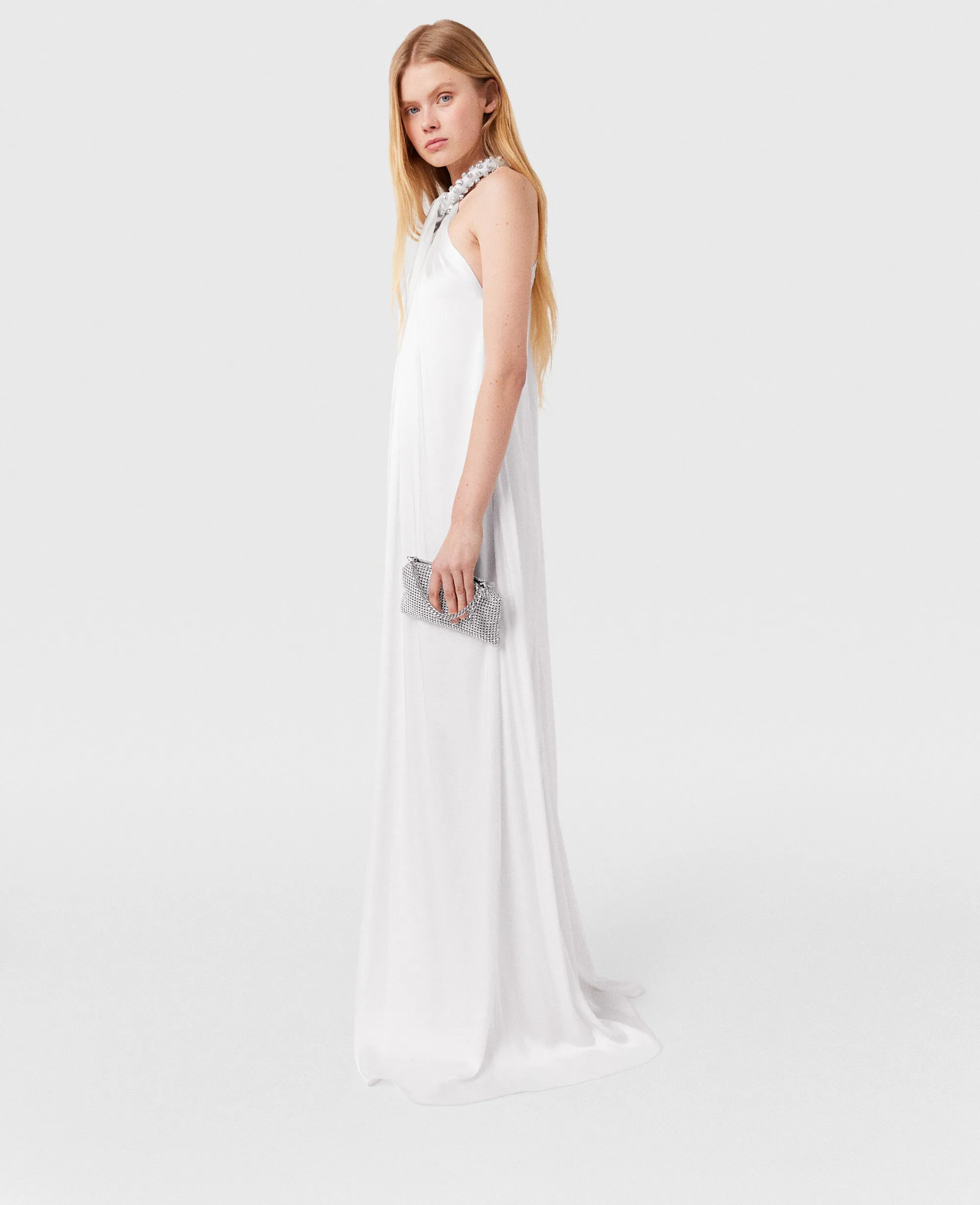 Crystal Halterneck Satin Maxi Dress