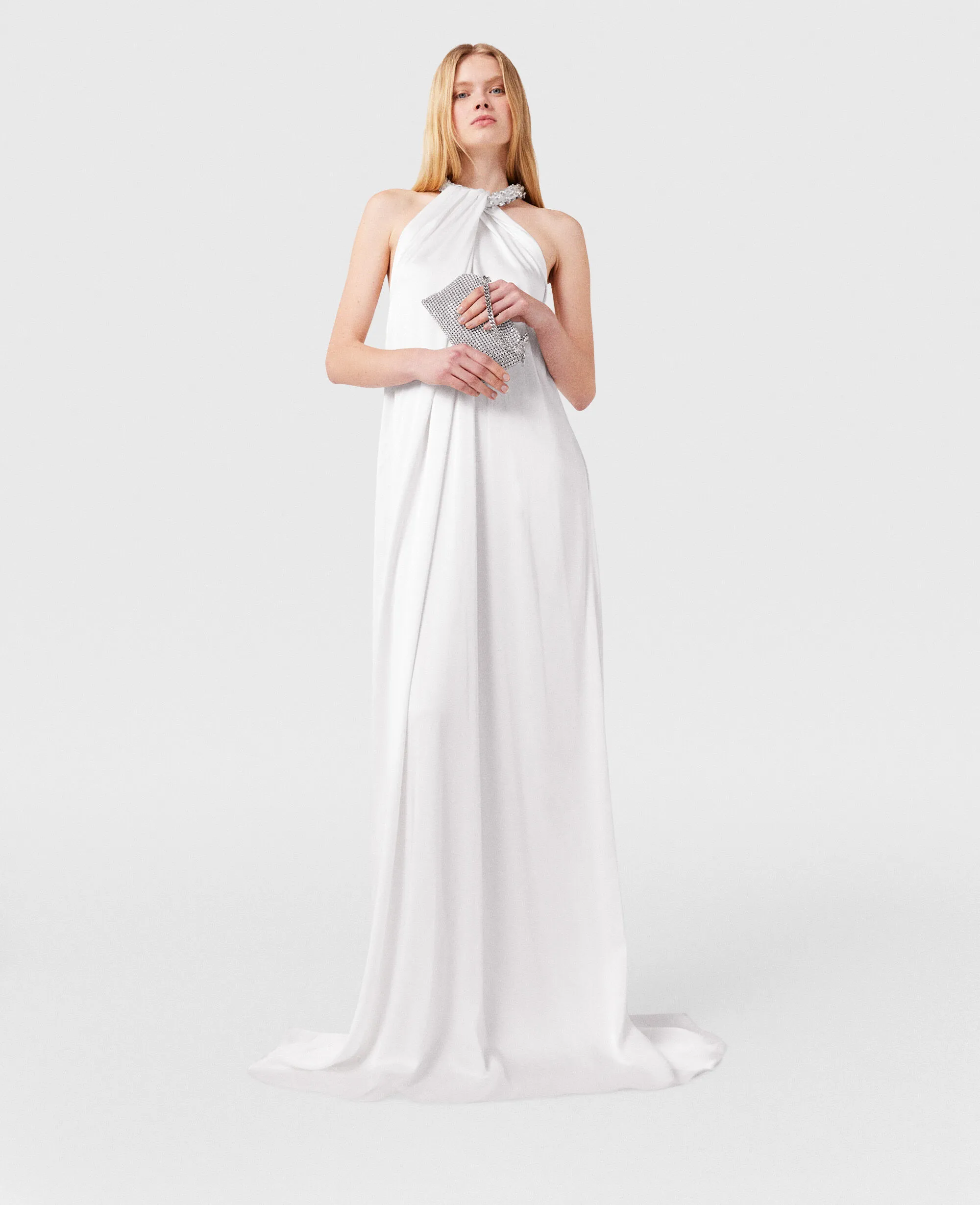 Crystal Halterneck Satin Maxi Dress