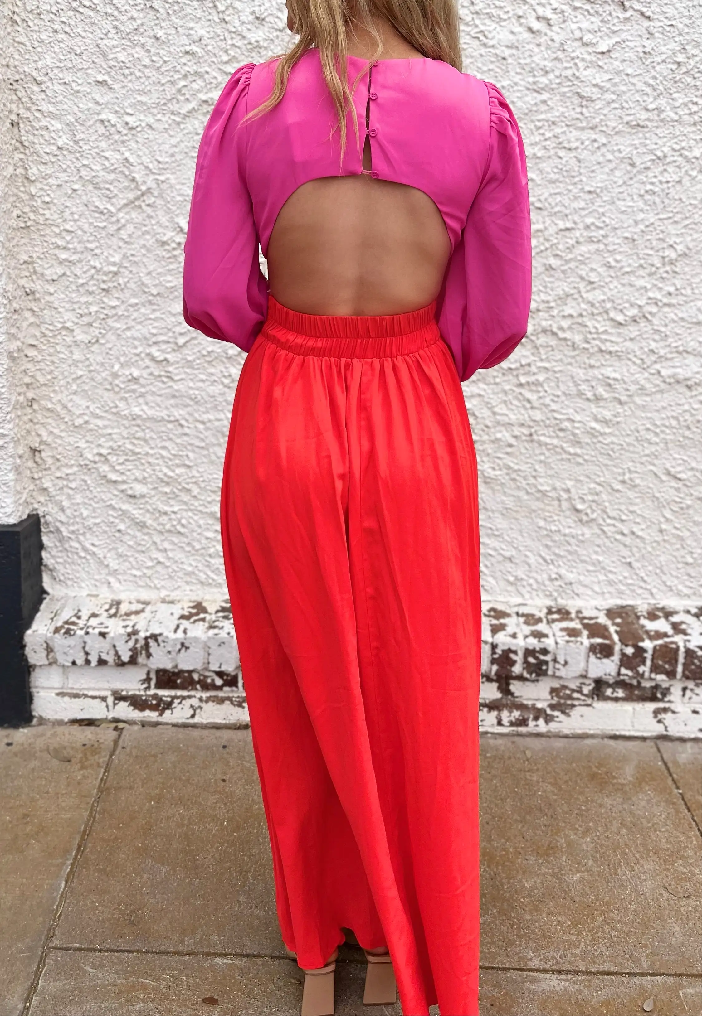 Cutout O-Ring Maxi Dress - Pink/Red