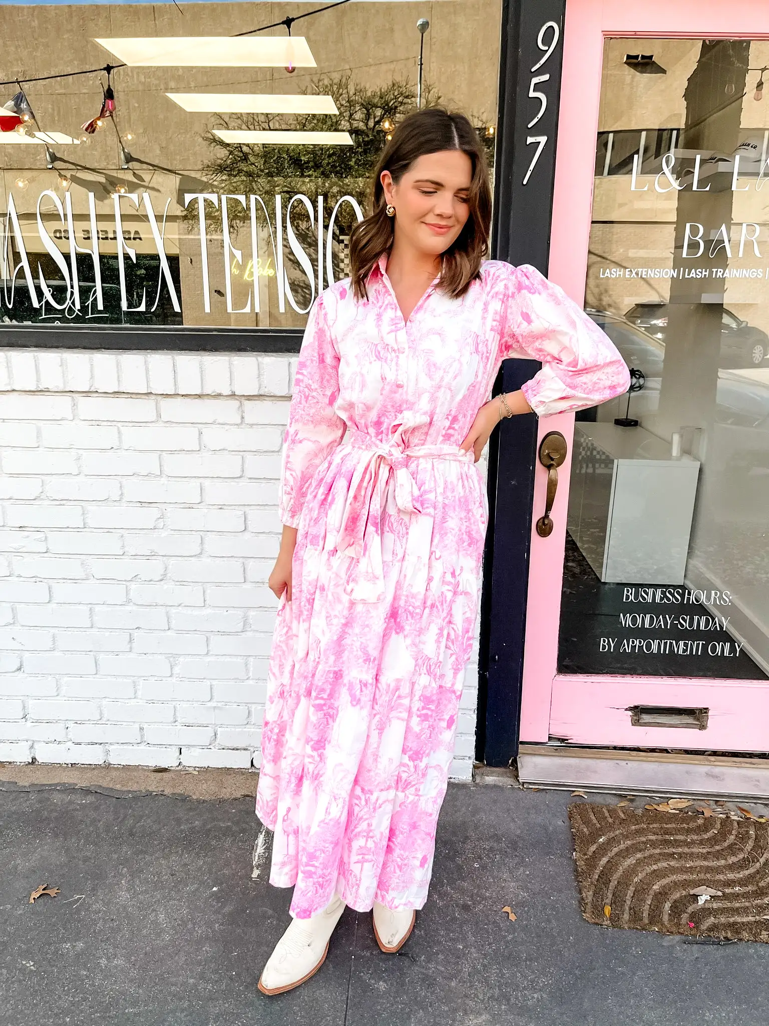 Darlington Isles Pink Toile Grandmillennial Maxi Dress