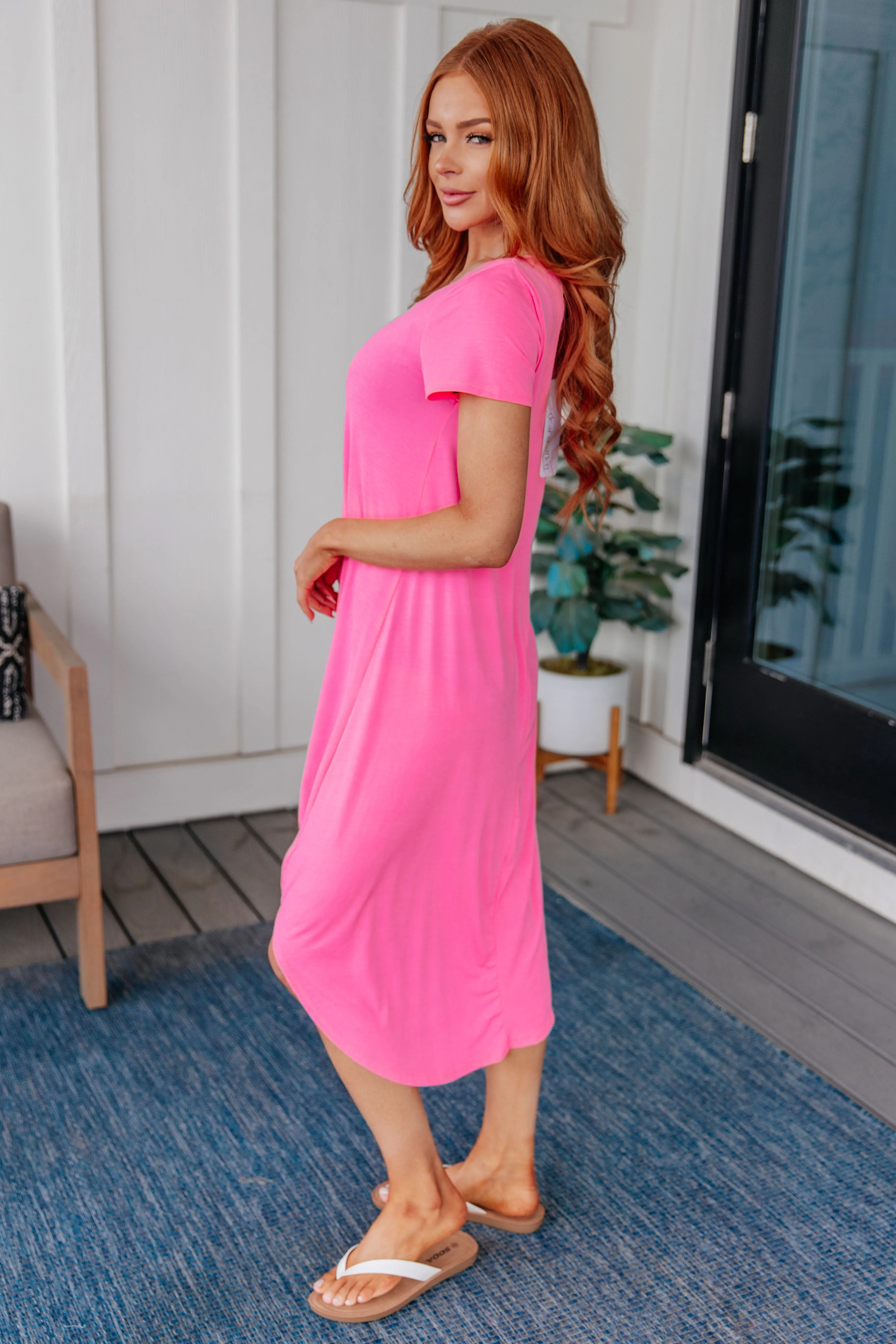 Dolman Sleeve Maxi Dress in Neon Pink