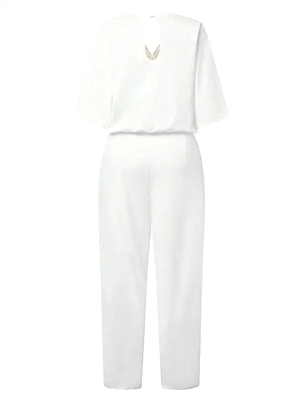 Elegant V-Neck Jumpsuit for Women - Solid Color Office to Party Wear