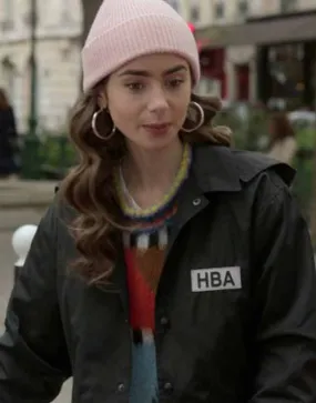 Emily In Paris Lily Collins HBA Jacket | Emily Cooper HBA Logo Jacket