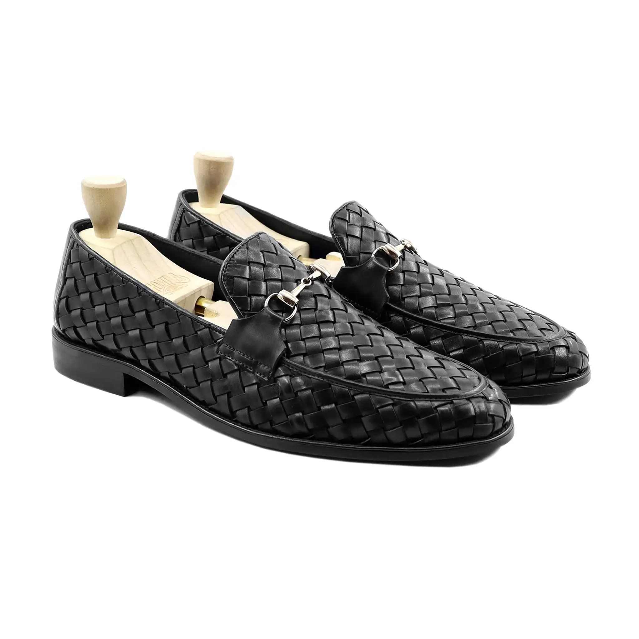 Engabreen - Men's Black Hand Woven Calf Leather Loafer