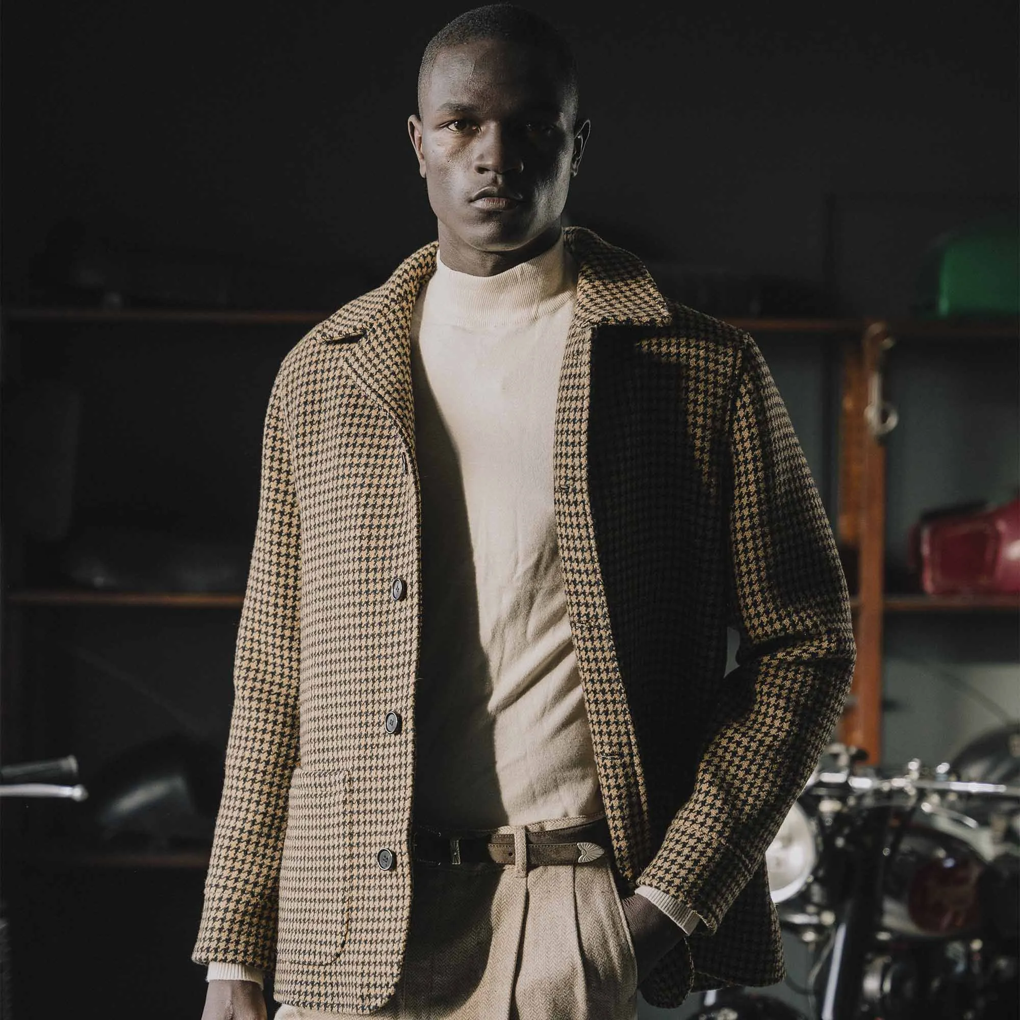 “Enzo” Pied de Poule Wool Car Coat - Shangri-la Heritage