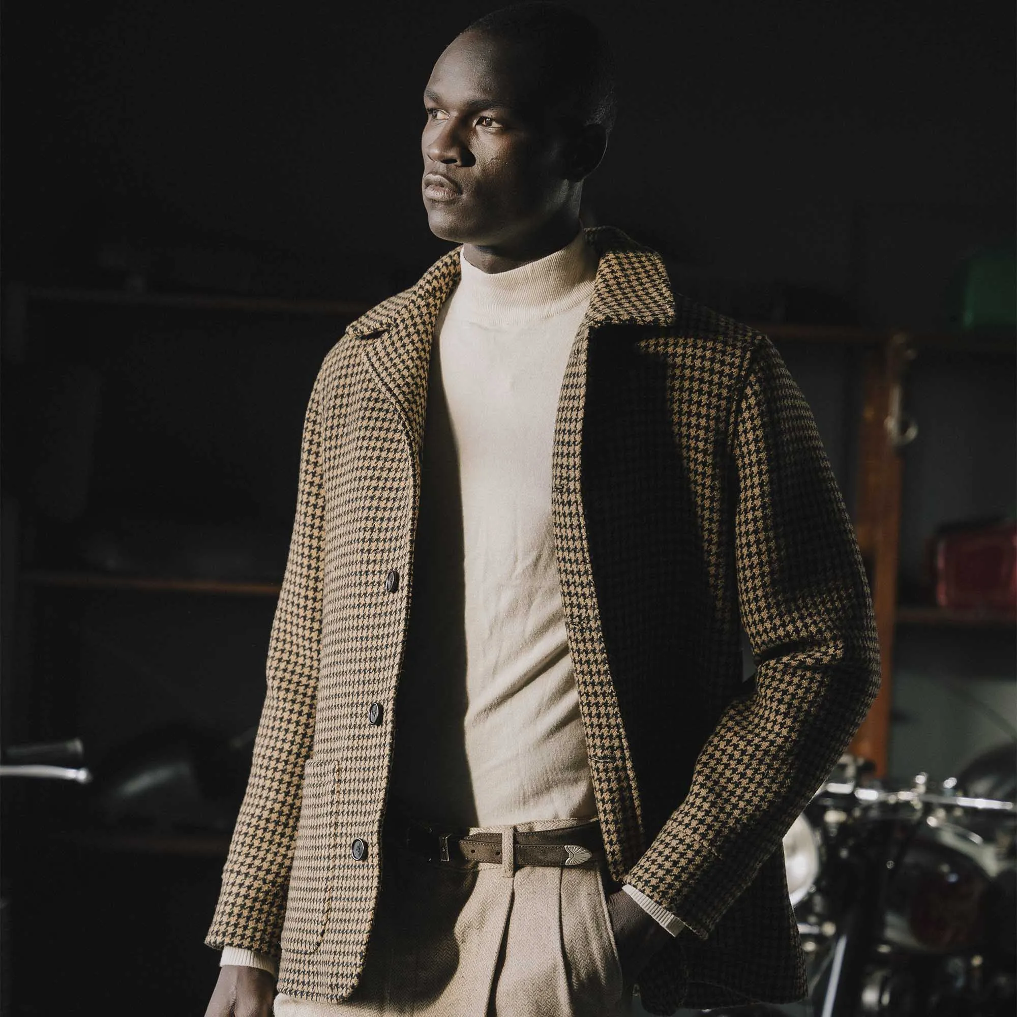 “Enzo” Pied de Poule Wool Car Coat - Shangri-la Heritage