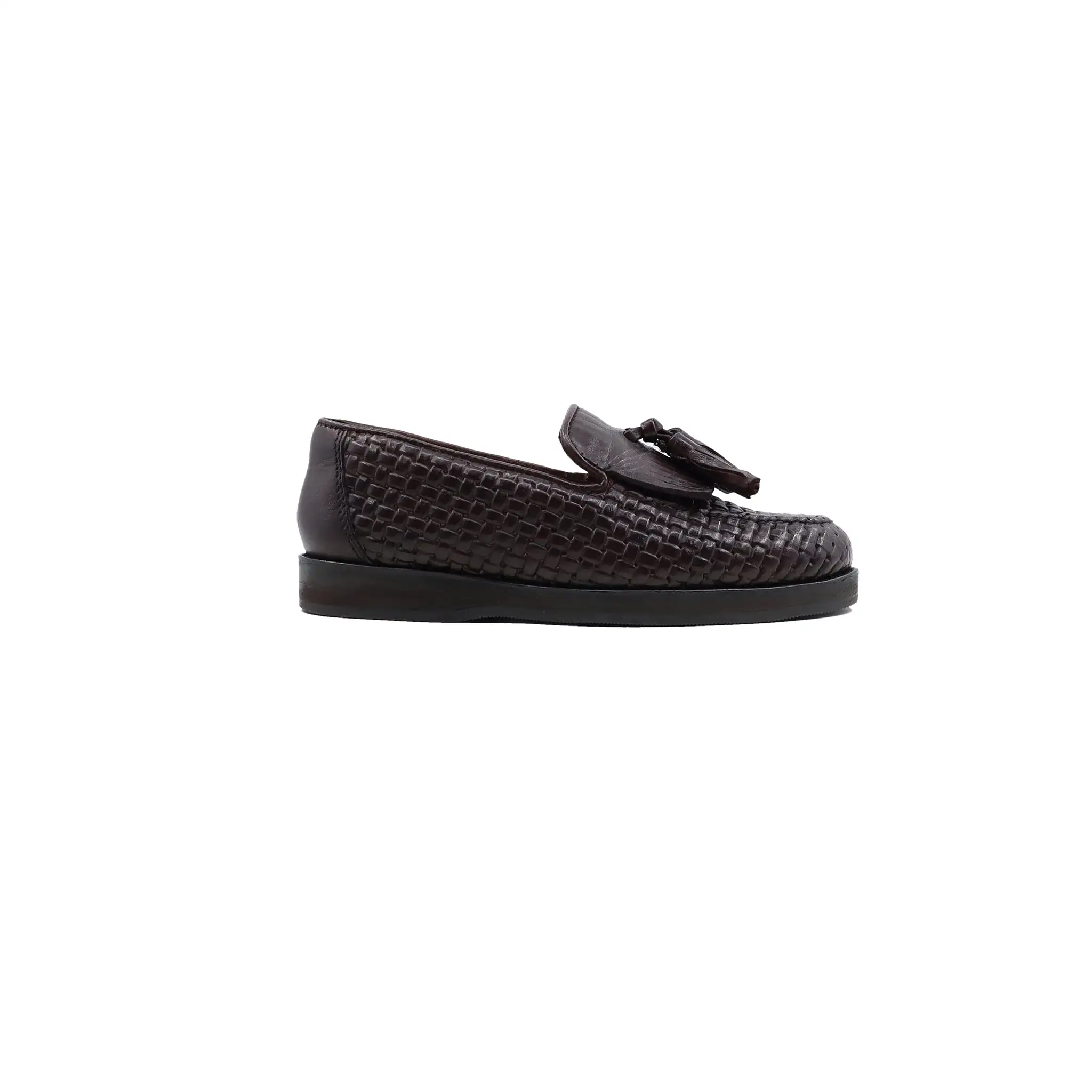 Fairfield - Kid's Dark Brown Hand Woven Printed Leather Loafer (5-12 Years Old)