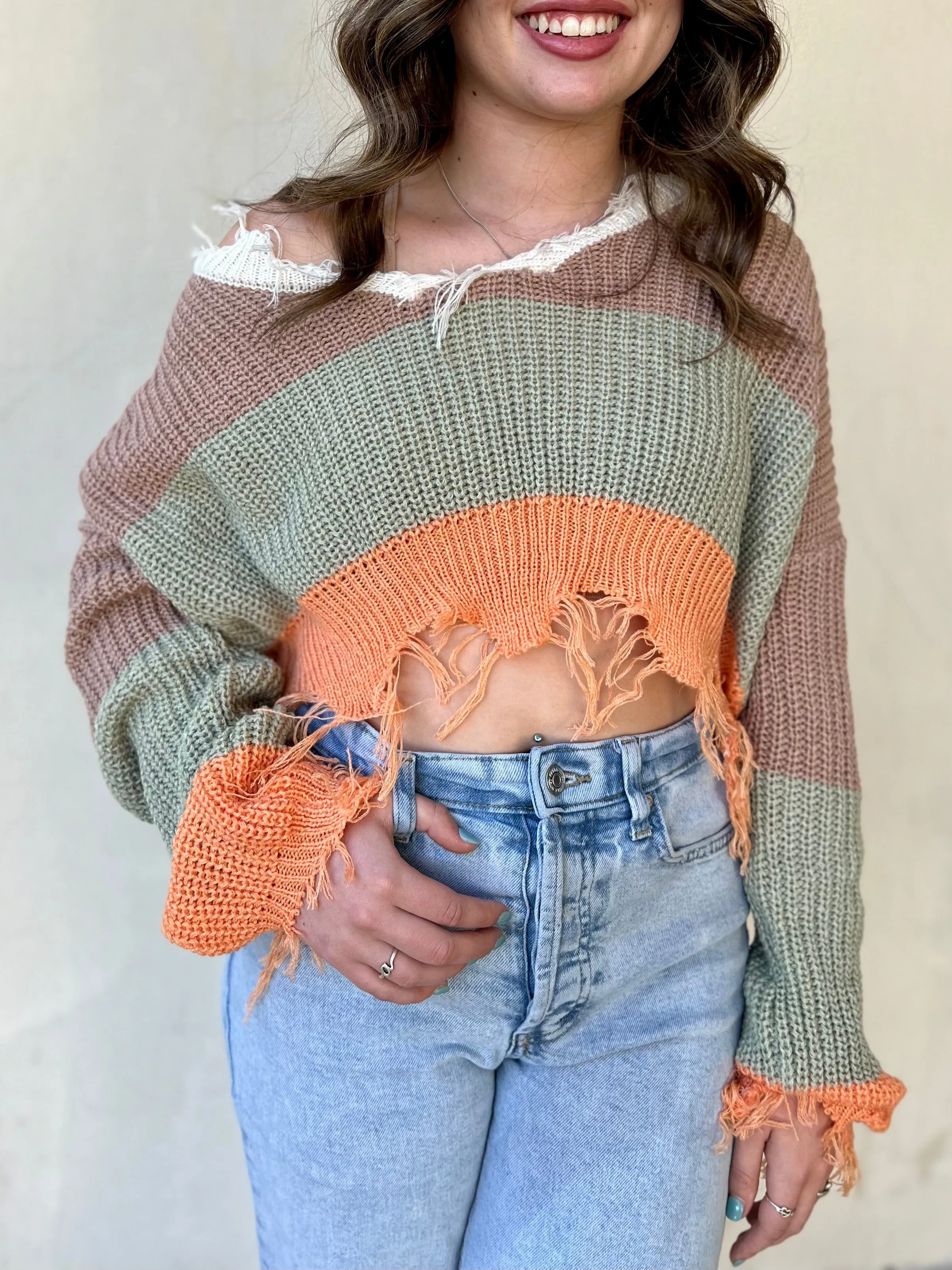 Falling And Frayed Cropped Sweater*