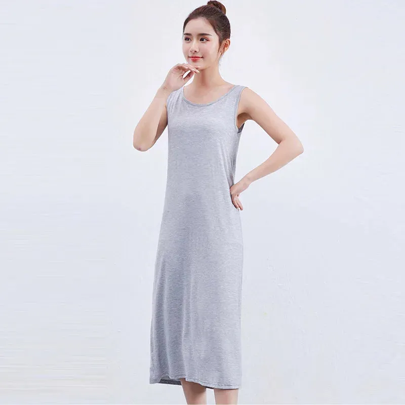 Female Casual O-neck Sleeveless Dress Concise Solid Color