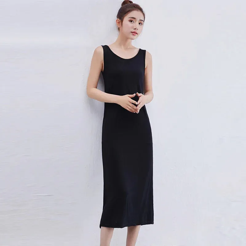 Female Casual O-neck Sleeveless Dress Concise Solid Color