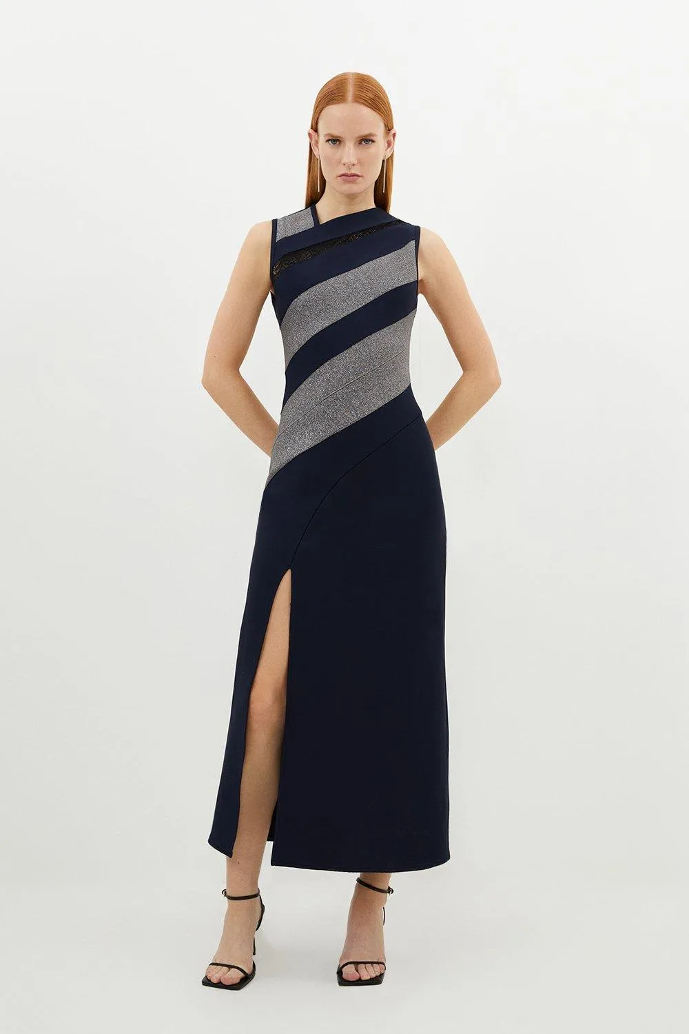 Figure Form Bandage Lace Detail Sleeveless Knit Midaxi Dress | Karen Millen