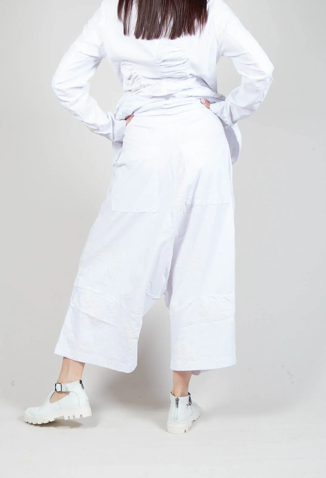 Flower Print Sarouel Trousers in White Flock Print