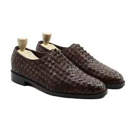 Foxfonna - Men's Dark Brown Hand Woven Leather Wholecut Shoe