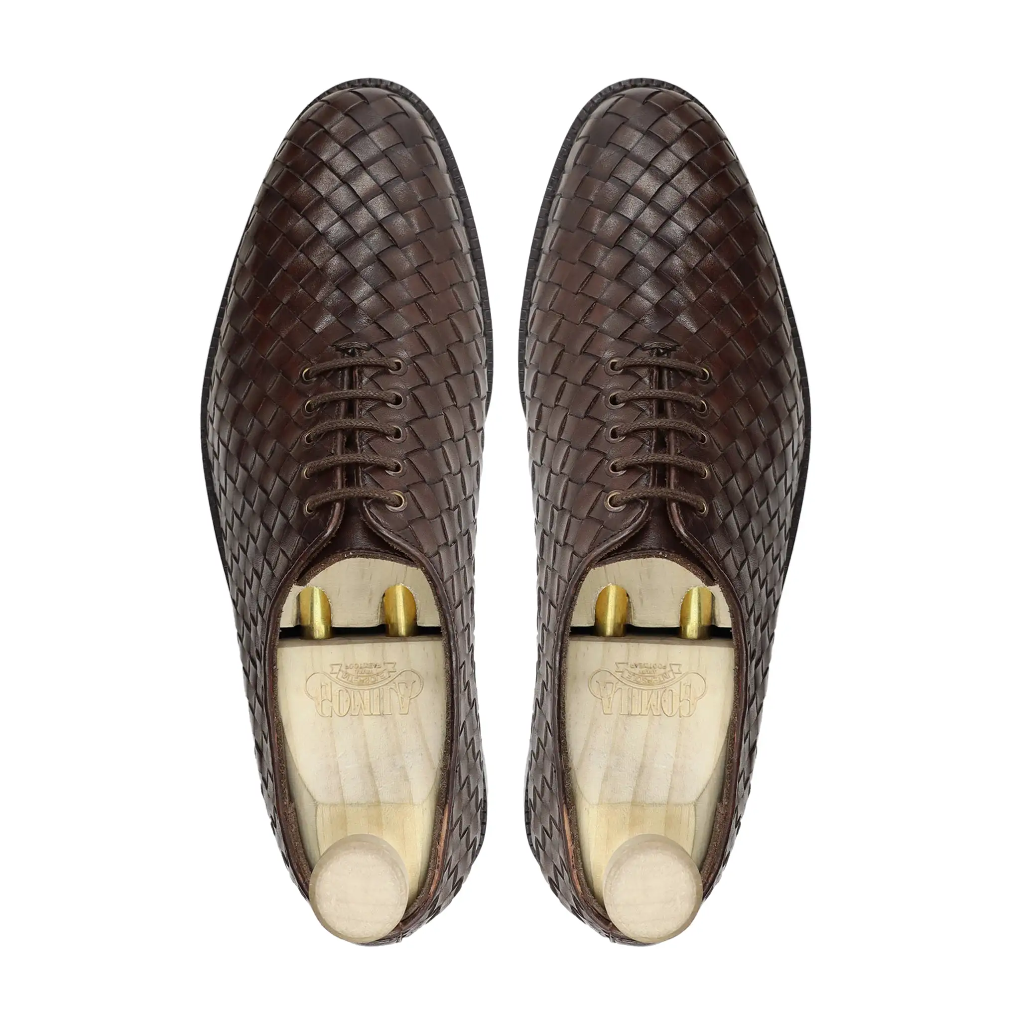 Foxfonna - Men's Dark Brown Hand Woven Leather Wholecut Shoe